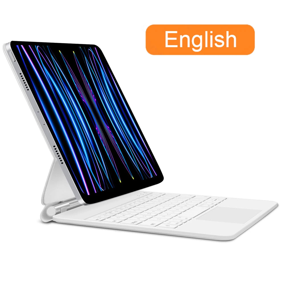 iPad keyboard case with trackpad en rose, idéale pour améliorer votre productivité et confort.
